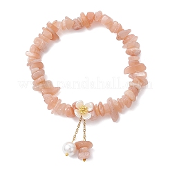 Natural Sunstone Chip Beaded Charm Bracelets&nbsp;BJEW-JB12312-01