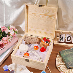 Square Pine Wood Packing Boxes with Metal Clasps&nbsp;CON-WH0089-186-1