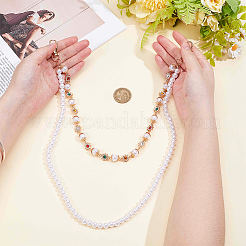 1Pc Alloy Colorful Rhinestone Flower & Round Plastic Pearl Beaded Double Layer Jeans Chains for Pants&nbsp;AJEW-GF0012-76
