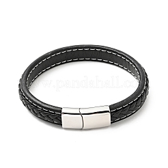 Cowhide Braided Flat Cord Bracelet with 304 Stainless Steel Magnetic Clasps&nbsp;BJEW-H552-01P-01