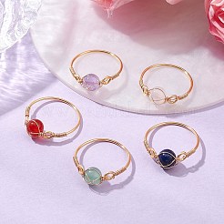 Round Natural Rose Quartz & Carnelian & Lapis Lazuli & Green Aventurine & Amethyst Finger Rings&nbsp;RJEW-JR00816
