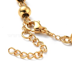 PVD Vacuum Plating 304 Stainless Steel Heart Link Bracelet with Beaded Chains for Women&nbsp;BJEW-E108-09G