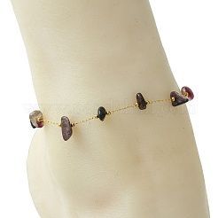 Natural Mixed Stone Chip Beads 316 Surgical Stainless Steel Handmade Link Chain Anklets for Women&nbsp;AJEW-AN00792