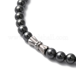Synthetic Non-magnetic Hematite Oval Pendant Necklace with Round Beaded Chains&nbsp;NJEW-R259-02