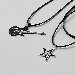 Gothic Alloy Star Guitar Pendant Imitation Leather Cord 3 Layer Necklaces&nbsp;NJEW-WH20004-24