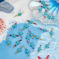 24Pcs 4 Colors Summer Beach Dyed Synthetic Turquoise Starfish & Natural Mixed Stone Faceted Round Beaded Connector Charms&nbsp;PALLOY-FH00160
