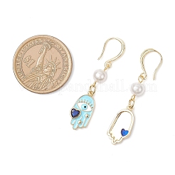 Hamsa Hand Brass Enamel Dangle Earrings&nbsp;EJEW-JE06642