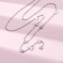 304 Stainless Steel Crystal Rhinestone Butterfly Lariat Necklaces&nbsp;NJEW-R026-12P