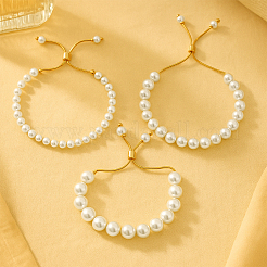 3Pcs 3 Styles Shell Pearl Beaded Slider Bracelet with Brass Snake Chain&nbsp;BJEW-HY0001-07