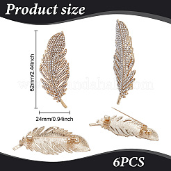 6Pcs Feather Shape Brass Rhinestone Lapel Pins for Backpack Clothes&nbsp;JEWB-UN0002-71B