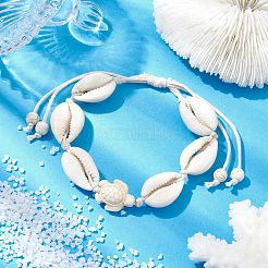 Natural Shell & Synthetic Turquoise Tortoise Braided Bead Bracelets&nbsp;BJEW-JB10082