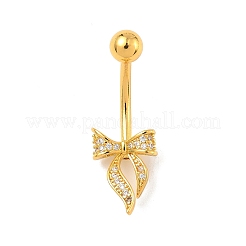 Brass Pave Clear Cubic Zirconia Curved Barbell Bowknot Belly Rings&nbsp;AJEW-L099-01B-G