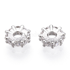 Rhodium Plated 925 Sterling Silver Micro Pave Clear Cubic Zirconia Spacer Beads&nbsp;STER-T007-15P