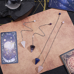 4Pcs 4 Styles Natural Blue Spot Jasper & Rose Quartz & Amethyst & Quartz Crystal  Dowsing Pendulums&nbsp;NJEW-ME0001-20