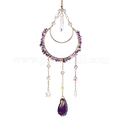 Moon Iron & Natural Amethyst Chip Pendant Decorations&nbsp;AJEW-Q143-09