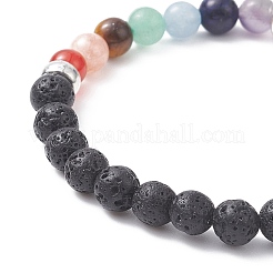 Natural Mixed Gemstone Round Beaded Stretch Bracelets with Alloy Charms&nbsp;BJEW-JB09403