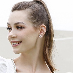 2 Pairs Hollow Heart Rhodium Plated 925 Sterling Silver Stud Earrings&nbsp;EJEW-BBC0001-33P