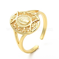 Brass Oval with Jesus Open Cuff Ring&nbsp;RJEW-A008-06G