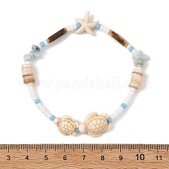 Ocean Starfis Turtle Synthetic Turquoise & Seed Beads Beaded Stretch Bracelets for Women&nbsp;BJEW-JB14473