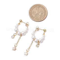 304 Stainless Steel Round with Star Shell Pearl Hoop Earrings&nbsp;EJEW-TA00633