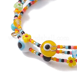Evil Eye Lampwork & Glass Seed Bead Wrap Bracelet with Steel Wire&nbsp;BJEW-MZ00052