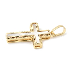 Brass Pave Natural White Shell Pendants&nbsp;KK-S522-01A-G