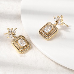 Rectangle Brass Micro Pave Clear Cubic Zirconia Dangle Stud Earrings&nbsp;EJEW-L311-03G