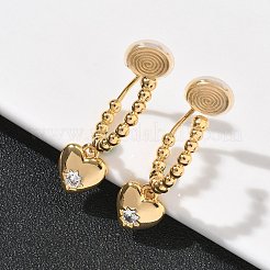 Heart Brass Micro Pave Clear Cubic Zirconia Clip-on Earrings&nbsp;EJEW-K286-12G