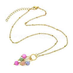 Natural Multicolor Tourmaline Dice Beaded Tassel Pendant 304 Stainless Steel Satellite Chain Necklaces for Women&nbsp;NJEW-JN06450-01