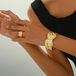 Elegant Brass Cuff Bangle & Rings Sets with Irregular Texture Design for Women's Party Accessories&nbsp;KU8718