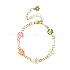 Brass Enamel Flower Link Chain Bracelets for Women&nbsp;BJEW-JB14167-02