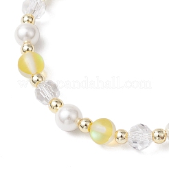 Frosted Dyed Synthetic Moonstone & Shell Pearl Round Beads Stretch Bracelets&nbsp;BJEW-JB11822-05