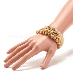 4Pcs 4 Style Synthetic Watermelon Stone & Hematite & Wood Beaded Stretch Bracelets Set&nbsp;BJEW-JB07625
