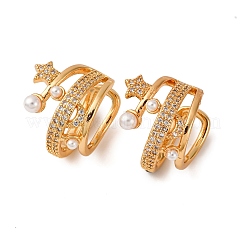 Star with Moon Brass Micro Pave Clear Cubic Zirconia Cuff Earrings&nbsp;EJEW-Z127-08G