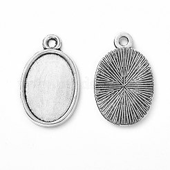 Tibetan Style Antique Silver Alloy Flat Oval Pendant Cabochon Settings&nbsp;TIBEP-M022-36AS