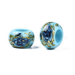 Flower Printed Opaque Acrylic Rondelle Beads&nbsp;SACR-S305-27-E01