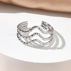 304 Stainless Steel Triple Wave Cuff Open Rings for Women&nbsp;RJEW-A095-03P