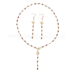 Handmade Evil Eye Lampwork & Brass Findings Dangle Earring & Y Necklaces Sets&nbsp;SJEW-JS01350-01