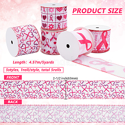 5 Rolls 5 Styles Printed Polyester Grosgrain Ribbon&nbsp;OCOR-PH0006-02