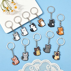 11Pcs 11 Colors Cat Shape PVC Pendant Keychains&nbsp;KEYC-YW0001-22