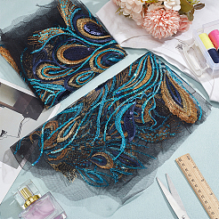 Phoenix Tail Pattern Polyester Lace with PVC Embroidered Fabric&nbsp;SENE-WH0003-38