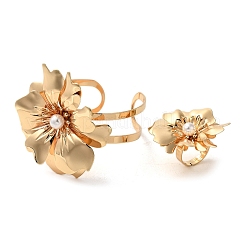 Flower Alloy Adjustable Rings & Cuff Bangle Set for Women&nbsp;SJEW-G082-01G