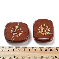 Natural Red Jasper Rectangle with Chakra Sign Figurines Display Decorations&nbsp;DJEW-K025-02E