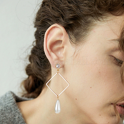 12Pcs 2 Style Flat Round & Teardrop Brass Cubic Zirconia Stud Earring Findings&nbsp;ZIRC-BC0001-24