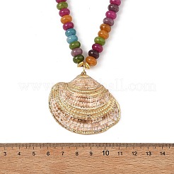Ocean Electroplated Natural Scallop Shell Pendant Dyed Natural White Jade Rondelle Braided Bead Necklaces&nbsp;NJEW-JN06445-01