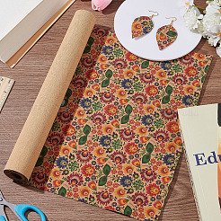 Flower Pattern Cork Wood Craft Fabric&nbsp;DIY-WH0588-67
