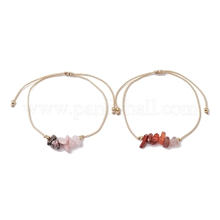 2Pcs 2 Style Natural Mixed Gemstone Chips Braided Bead Bracelets Set&nbsp;BJEW-JB11035-01