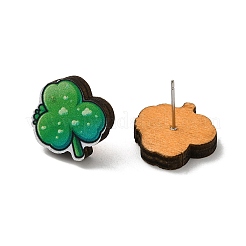 Saint Patrick's Day Green Wood Stud Earrings&nbsp;EJEW-D074-01B