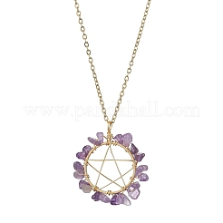 Star Natural & Synthetic Mixed Gemstone Chips Beaded Pendant Necklaces&nbsp;NJEW-JN04643