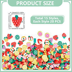 300Pcs 15 Style Handmade Polymer Clay Beads Accessories&nbsp;CLAY-GO0001-01